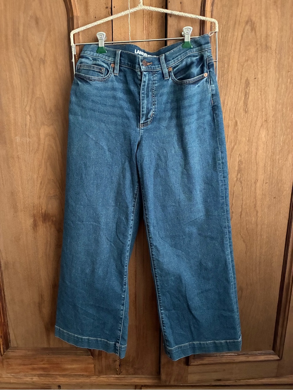 Lands' End Wide-Leg High-Rise Jeans in Blue Denim